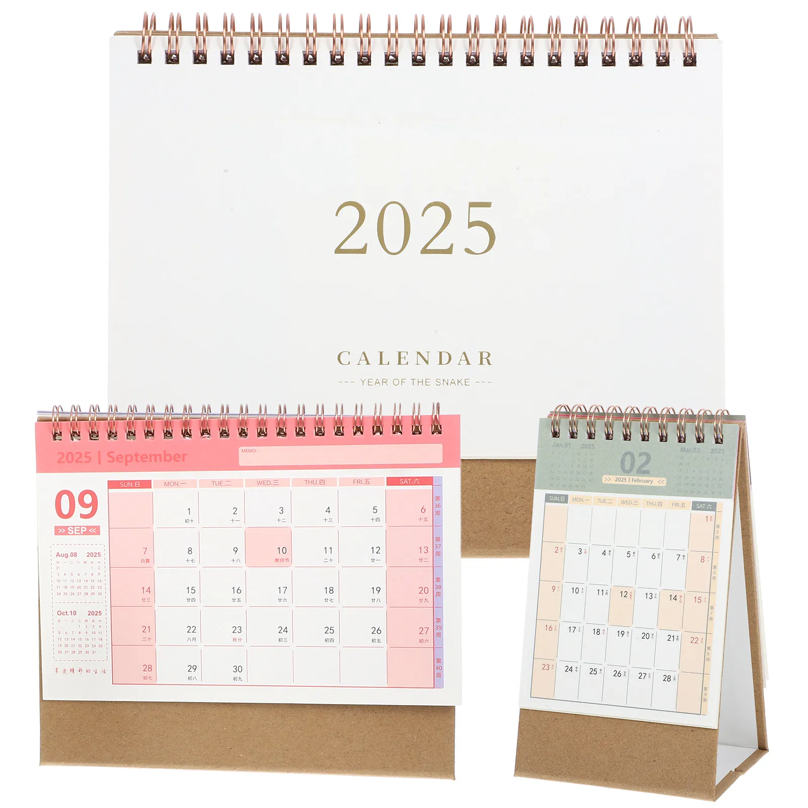 3Pcs 데스크 캘린더 두꺼운 종이 월간 플래너 코일 바인딩 독립형 데스크탑 캘린더 2025 사무실 탁상 노트 스케줄링