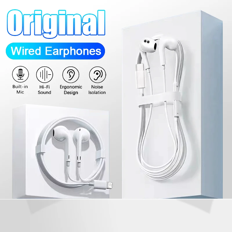 Original Headphones For Apple iPhone 15 14 13 12 11 Pro Max Earphones For iPhone X XR XS MAX Type C Earphones For Xiaomi Redmi