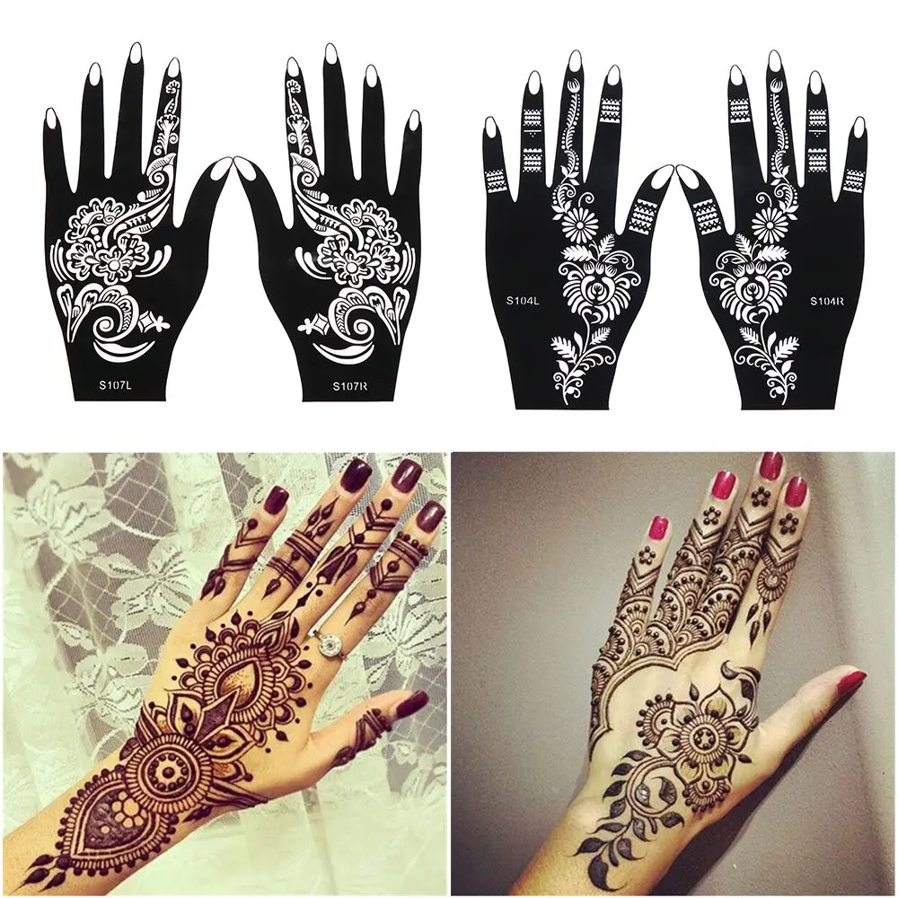 

1Pair Tattoo Stencils Henna Template Sticker Temporary Hand Decal Template Indian Wedding Painting DIY Body Art Henna Kit