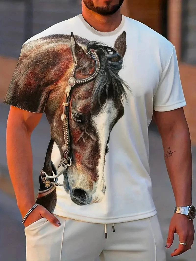 

Fashion 3D Horse Print Men's Graphic Design O-Neck Novel T-shirt Casual Comfy Tees Tshirts For Summer Men's Clothing Tops