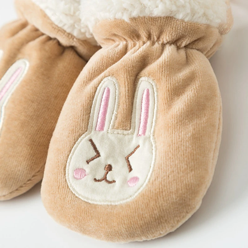Kids Gloves Winter Baby Full Finger Mittens Thicken Infant Anti-Grab Gloves Fleece Toddler Hand Warmer Mittens Cartoon 0-3Y 3
