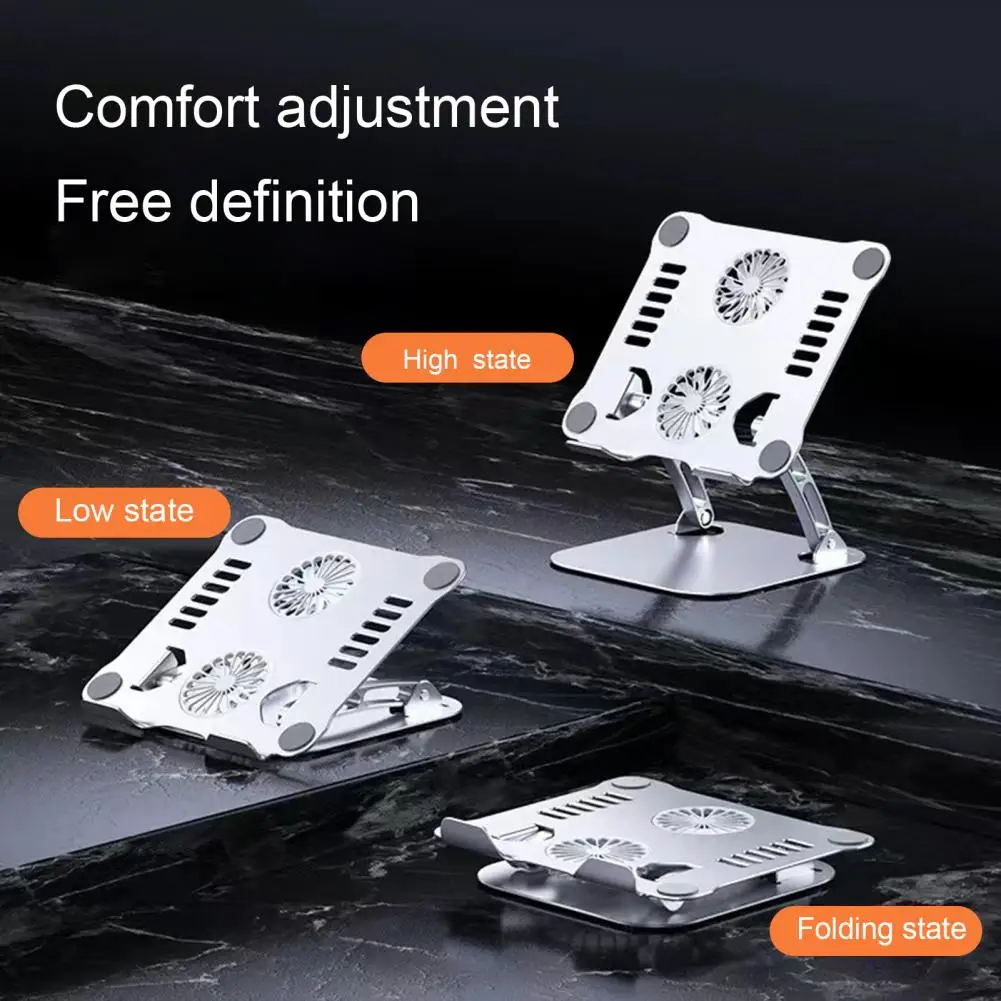

Laptop Holder Foldable Height Adjustable Dual Cooling Fans Universal Aluminum Alloy Heavy Duty Desktop Tablet Computer Stand