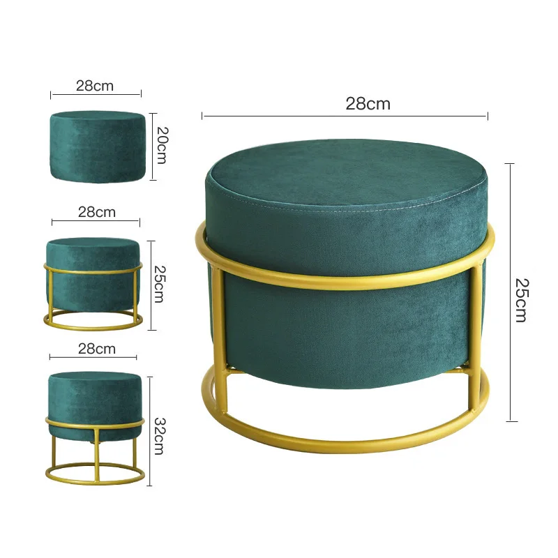 Foot Stool Fabric Shoe Stool Home Decor Chair Furniture Stools Flannel Chair Living Room Ottoman Round Stools Height Adjustable
