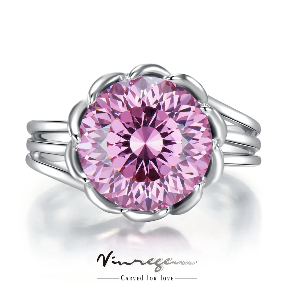 Vinregem Real 925 Sterling Silver Round 8Ct Fancy Pink Sapphire Tsavorite Anello Sintetico Moissanite Per Donna Regalo Drop Shipping