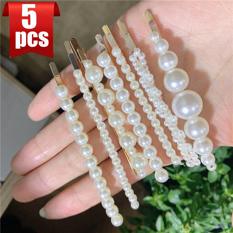 5pcs/lot DIY Fashion Pearl Beads Hair Clips Big Small Imitation Hairpins Women Hair Jewelry Simple Barrettes Wholesale Hairpins agate beads pearl jewelry display stand case gemstone diamond storage organizer tray leather gems grading holder stones showcase