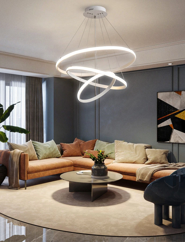 Pingente de Suspensão Moderno para Sala de Jantar Luminária para Casa Luzes Sala Estar Roomwhite - Ouro Preto Círculo Anéis Brilho Lâmpadas Interiores Led 4 Computers & Electronics