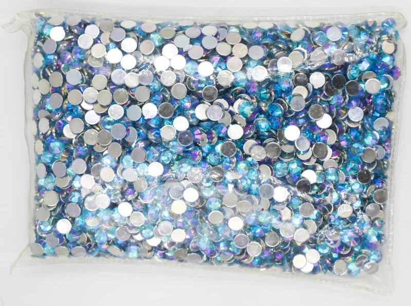 

Water Blue AB Color 1.5~10mm Flat Back Round Acrylic Rhinestones Beads / Stones ,3D Acrylic Nail Art / Garment Decoration