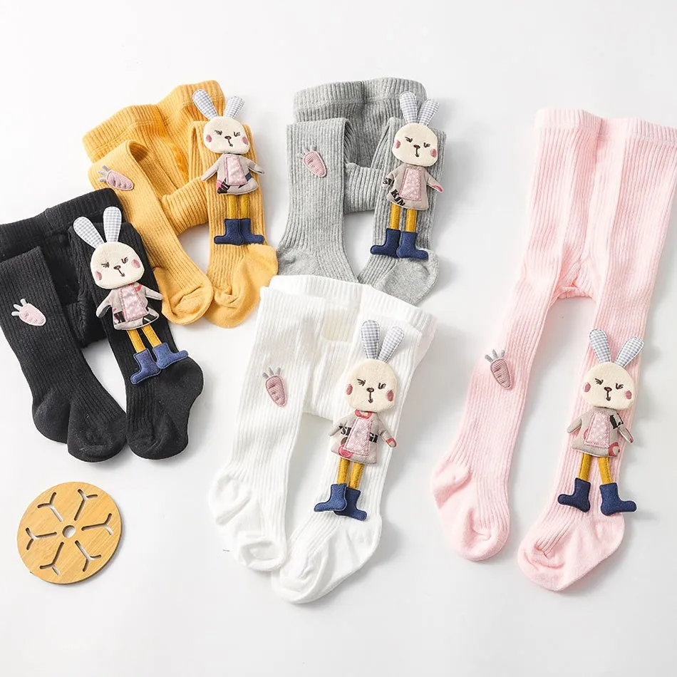 1-8Y Girls Tights Baby Casual Bunny Socks Kids Cotton Bottoms Children Ribbed Knit Leggings Spring Autumn Fashion Stockings