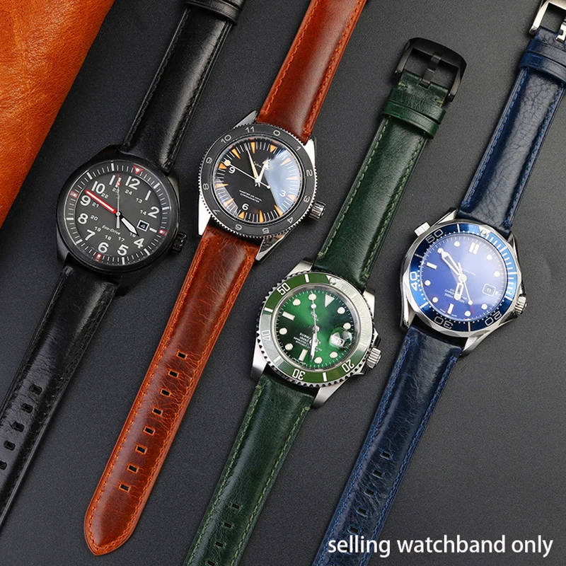 

Vintage leather watchband for CASIO efr-303l / 303d Rolex Green Water Ghost fossil tianmeishi leather men's wristband 20mm 22mm