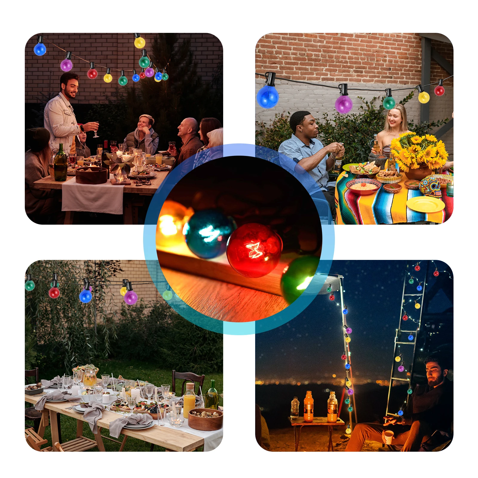 파티오 홈 웨딩 파티 장 텅스텐 전구 교체 전구, 글로브 전구 E12 기본 전구, 5 가지 색상, 7W, 25 개