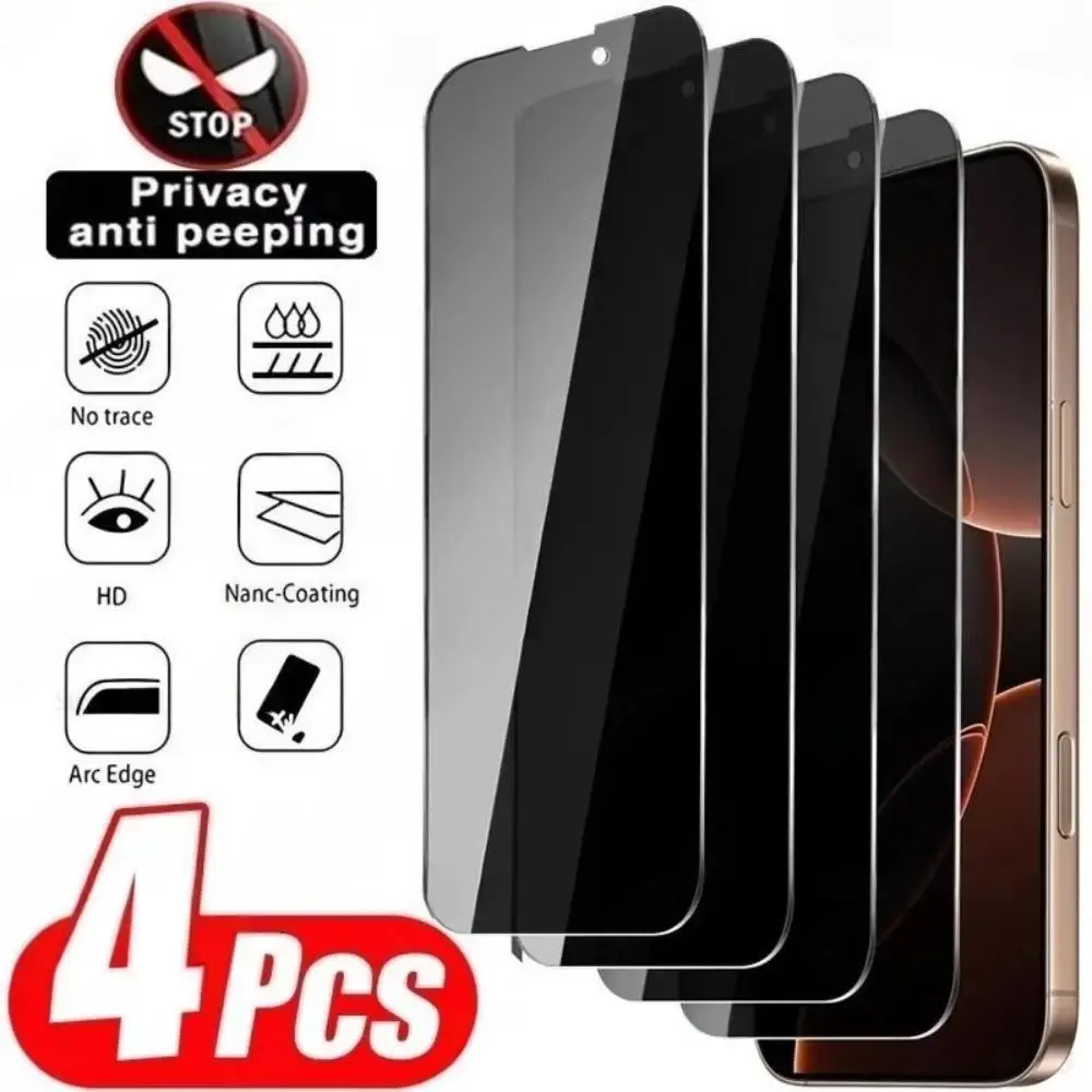 4Pcs Full Cover Anti Spy Screen Glass Protector Film For iPhone 17 16 15 Pro Max 13 12 11 Pro Plus Tempered Glass Privacy