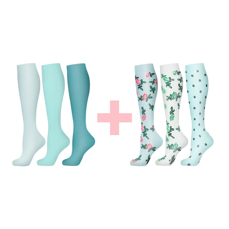56 Stile mit 6 Paar Socken-Kompressionssocken, Outdoor-Sport, Reitstrümpfe, Krankenschwester, Wadendrucksocken, geschwollene Krampfadern – Detail 9