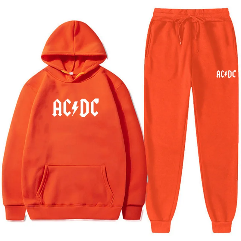 Hip Hop Streetwear AC DC Men's Women's Sweatshirt Sweatpants 2 Pieces Sets Fashion Casual Hooded Tracksuit Winter Men Clothing 6
