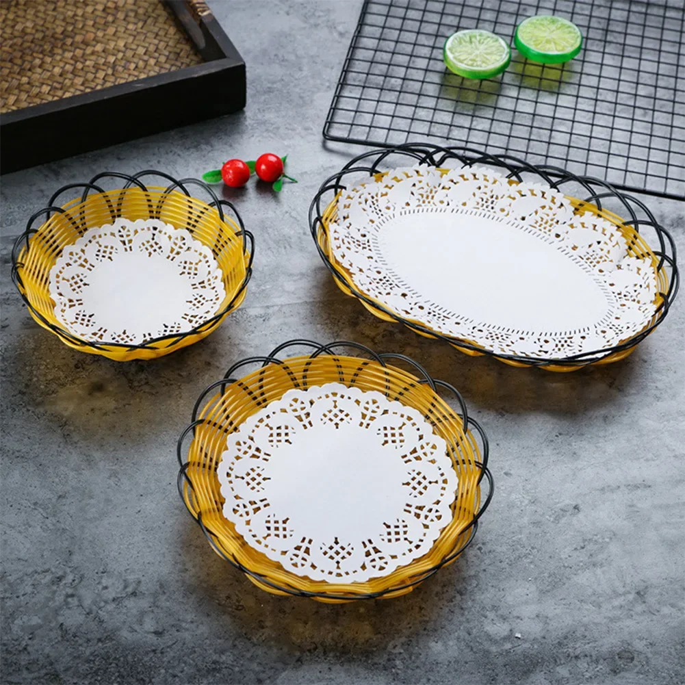 Round Flower Bottom Paper Placemat 140pc Fried Food Mat Dinner Plate Oil Absorbing Paper White Lace Dessert Napkin Baking Parts