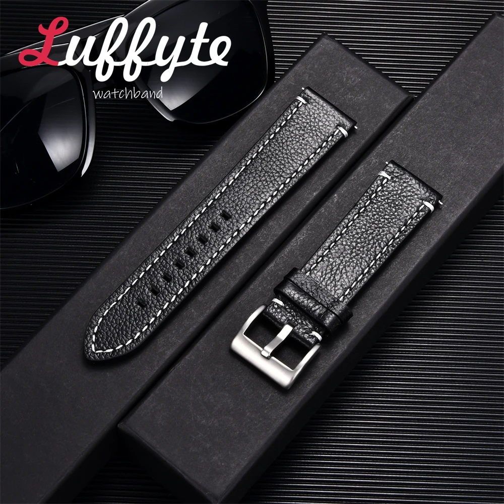 Lichee Pattern Genuine Leather Watch Strap with Pin Buckle - Elegant Casual Wristband Replacement
