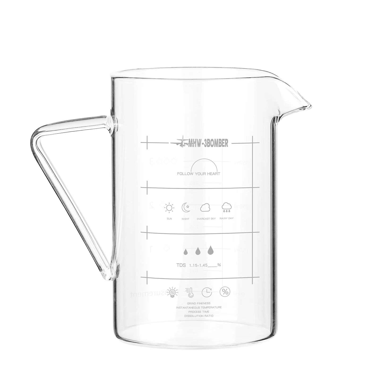 

360/500ml Coffee Server Clear Glass Hand Brewed Coffee Sharing Pot with Handle Measuring Cup for Tea Home Barista Accessories