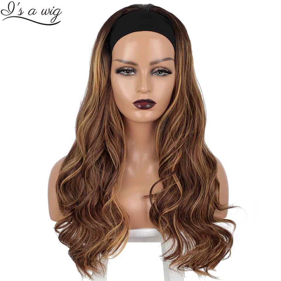 

I's a wig Long Wavy Brown Mix Blonde Headband Wig Highlight Synthetic Wigs for Black Women Black Red Daily Use Women Wigs