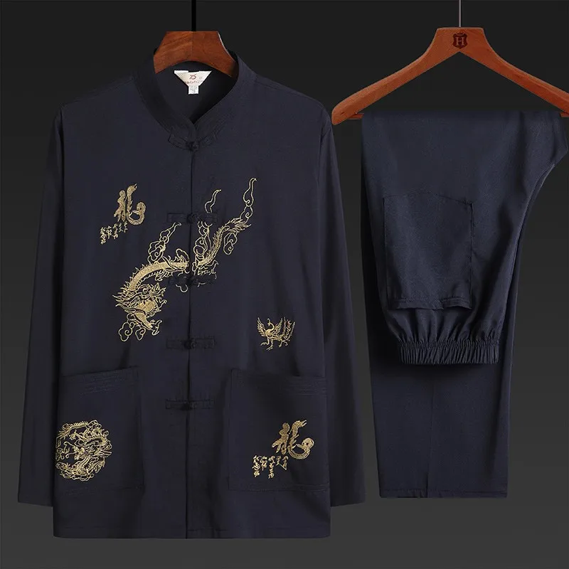 

Embroidered Dragon Hanfu Kung Fu Tai Suit Chinese Men's Suit National Clothing Mandarin Collar Casual Layman Clothing