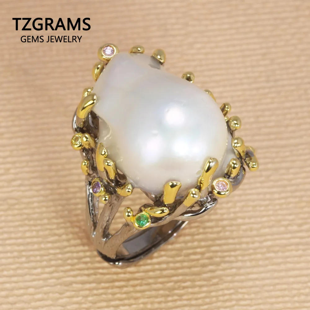 

Baroque Pearl Ring Real 925 Sterling Silver Exaggerated Flower Branches Irregular Natural Freshwater Pearl Rings For Women