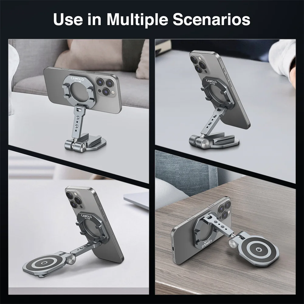 2025 Dual Magnetic Phone Holder Photography Phone Tripod Mount with 1/4"-20 Cold Shoe Gym Holder for Magsafe iPhone 17-12 Series