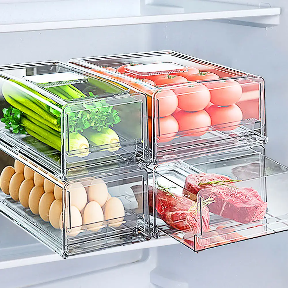 Refrigerator Drawer Organizer Bin Clear Fruit Food Jars Storage Box