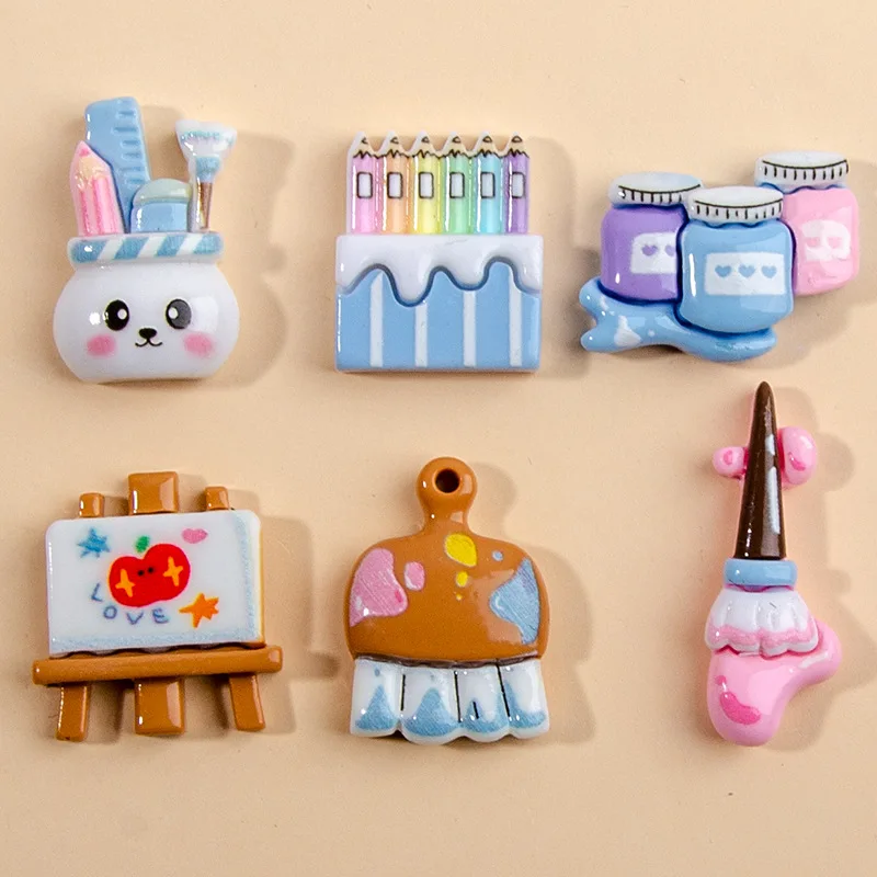 100 Resin Cartoon Drawing Board Coloured Pen Simulation Flatback Cabochon DIY Scrapbook for Furniture and Home Decor Accessories