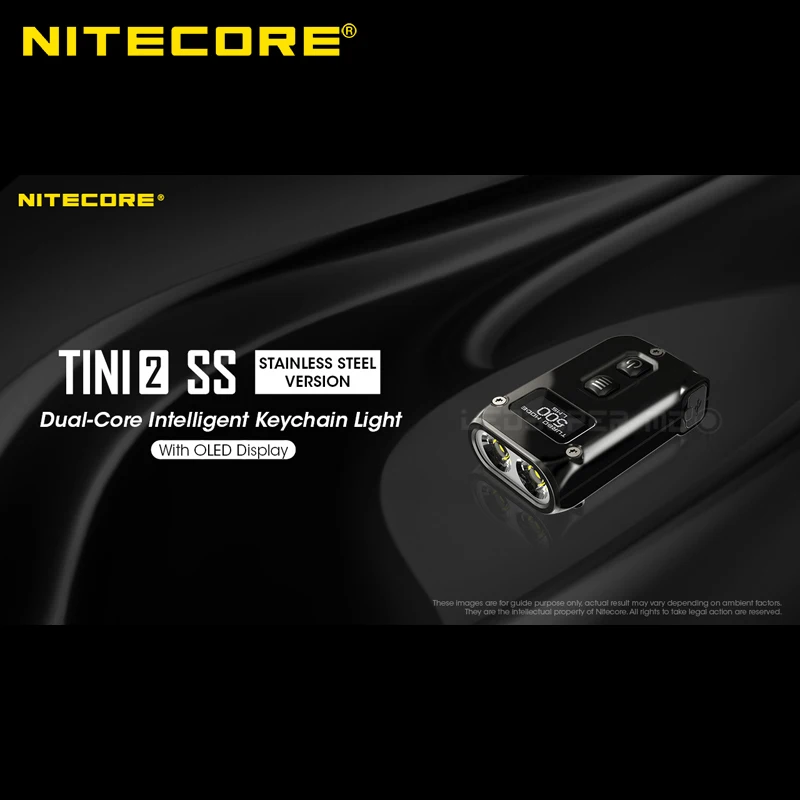 nitecore-ステンレス鋼tini2ssインテリジェントキーチェーン500ルーメンデュアルコアディスプレイ付きライト