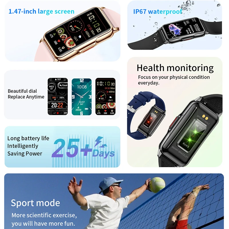 1.47 Inch HD Smartwatch Women Full Touch Screen Bluetooth Call IP67 Waterproof Sports Fitness Tracker Smart Watch Women 2024 New 2