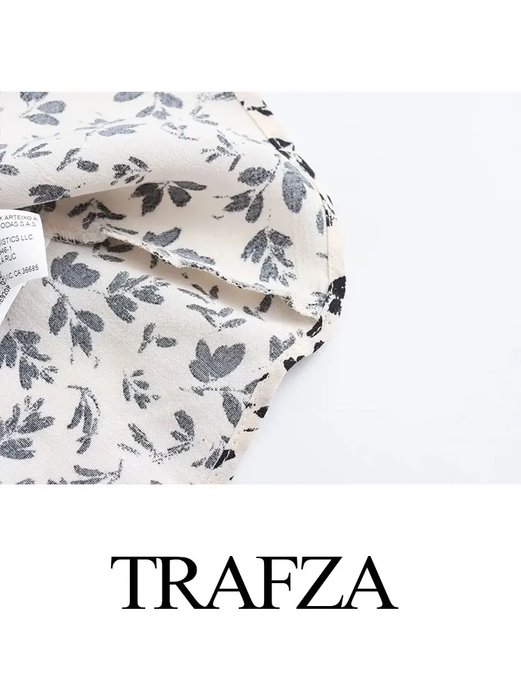 TRAFZA 여성용 캐주얼 프린트 원피스 싱글 브레스트 벨트 원피스 느슨한 미니 드레스, 우아한 여성용 빈티지 원피스, 2024 용수철 여름
