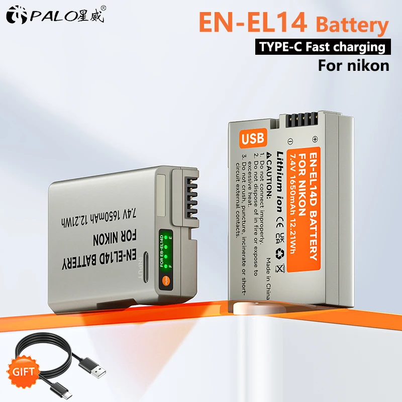 K&F Concept 2 Batterie EN-EL14 (1050mAh) + Caricabatterie USB Doppia Porta Micro-USB/Tipo-C Per Nikon D3500 D5600 D3200 D3300