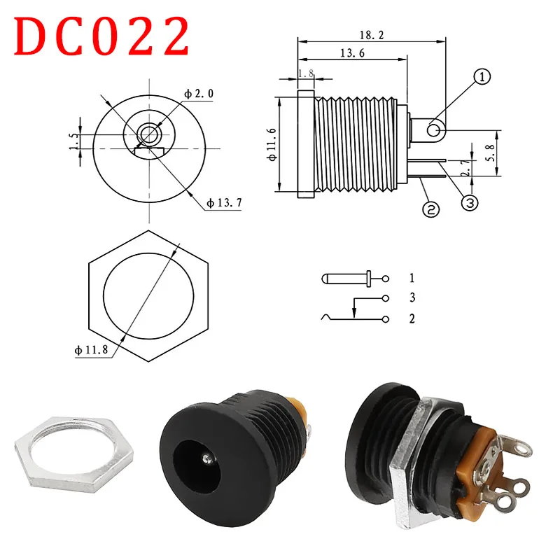 Conector Hembra De Alimentación De CC De 3 Pines, 5,5 Mm X 2,1 Mm, Para Montaje En Panel, DC-022, 5 Unidades | Bodega Aurrera En Línea