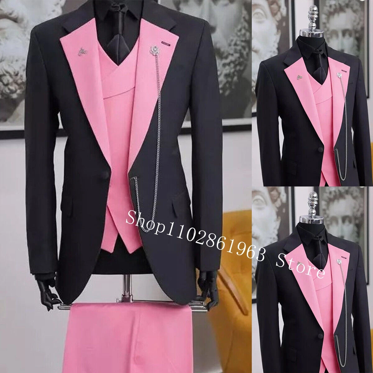 New Fashion Slim Fit Suits Male 3 Pieces Best Men Wedding Suits Groom Wear Tuxedos Blazer+Vest+Pants Costume Homme Mariage