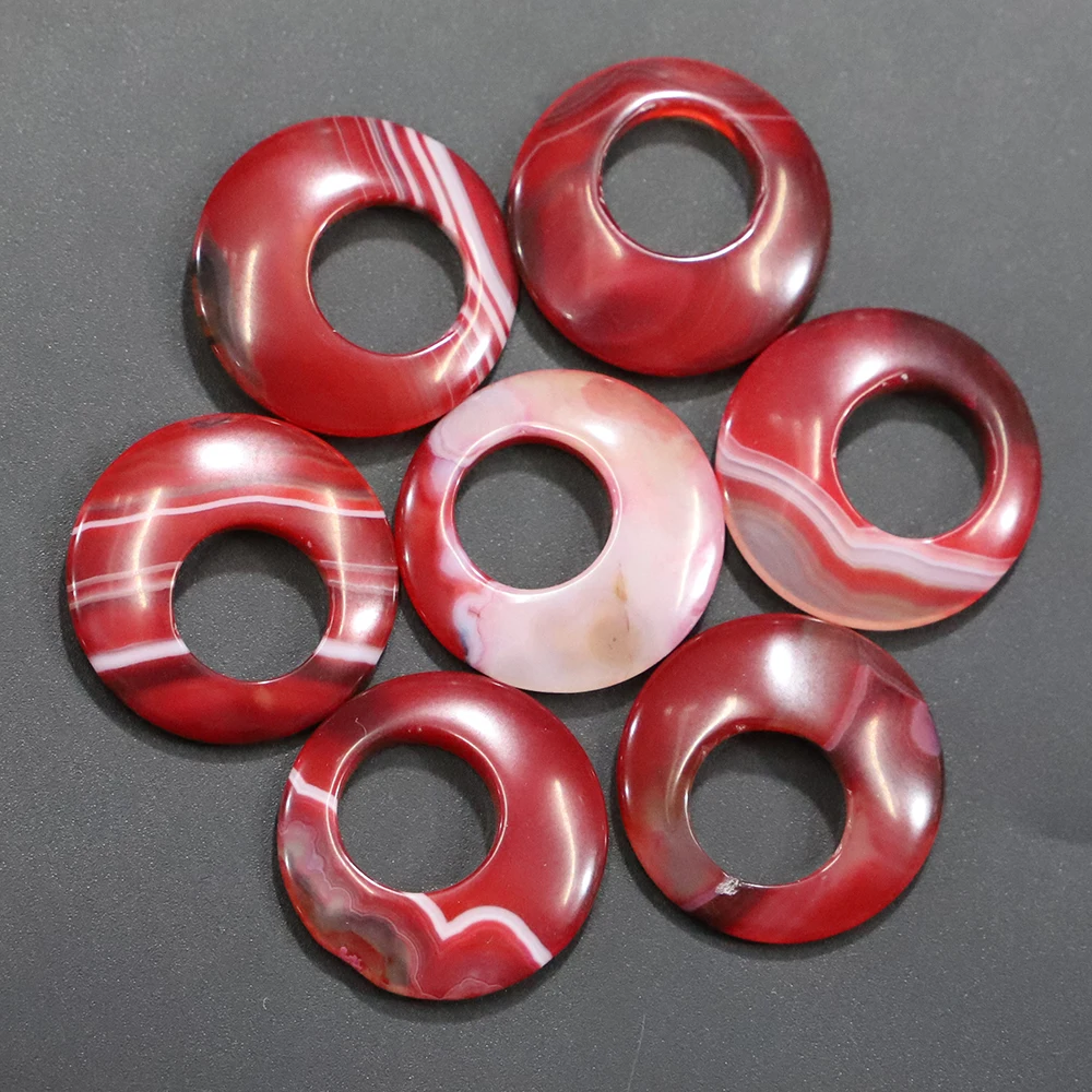 30MM Quality Natural Stone Round Donut Pendants Large Hole Crystal Agate Quartz Charms Exquisite Necklace Jewelry Earring Making