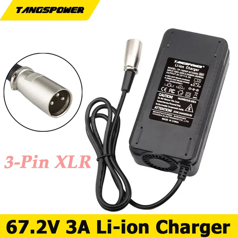 

60V 16S Electric Bicycle E-scooter Output 67.2V 3A Lithium Battery Charger With 3-Pin XLR Connector High Quality Fast Charging