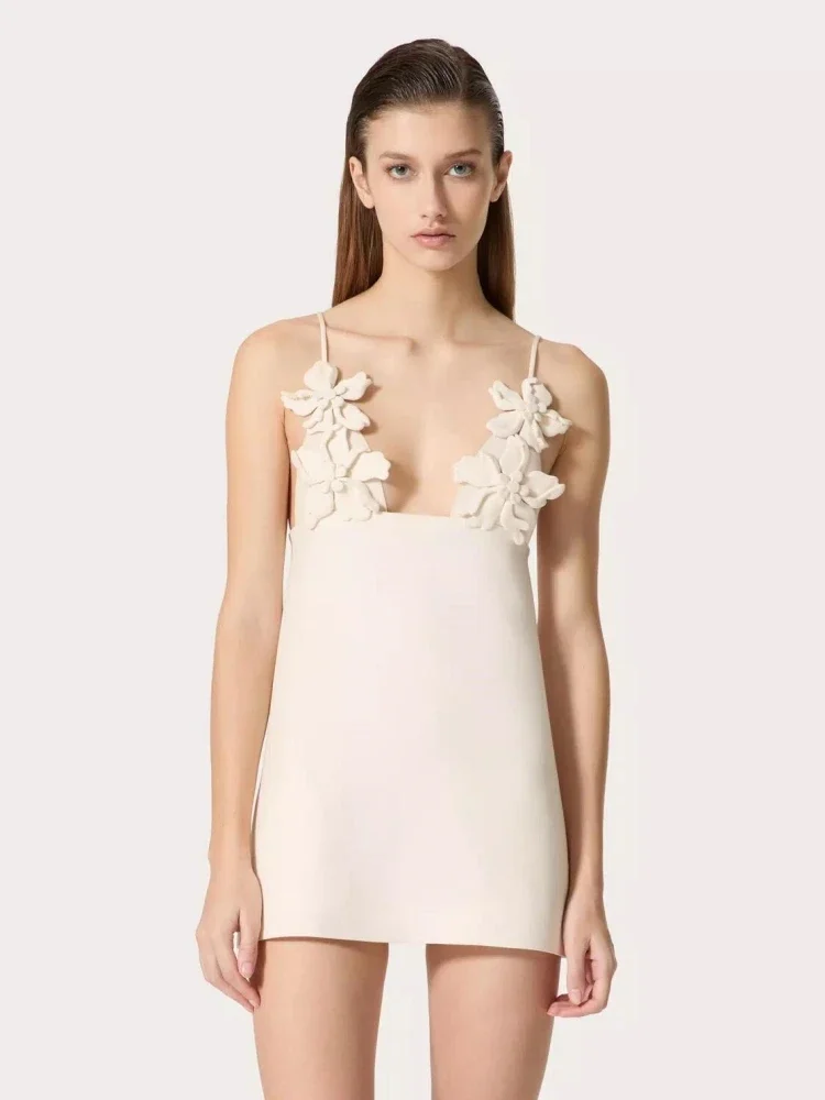 

Женское мини-платье без рукавов, Белое Облегающее вечернее платье на бретелях-спагетти с V-образным вырезом, цветочным принтом и открытой спиной, лето 2019