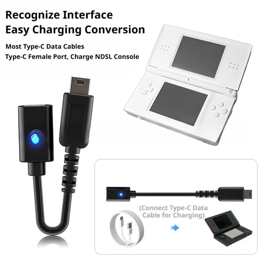 닌텐도 DS 라이트용 USB-C to NDSL 충전 어댑터, 빠르고 안정적인 전원 공급, 미니 10cm 케이블