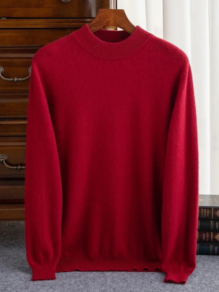 High-end Autumn Winter Men Sweater 100% Cashmere Long Sleeve Half-high Neck Pullover Soft Warm Large Size Knitwear Men Clothing