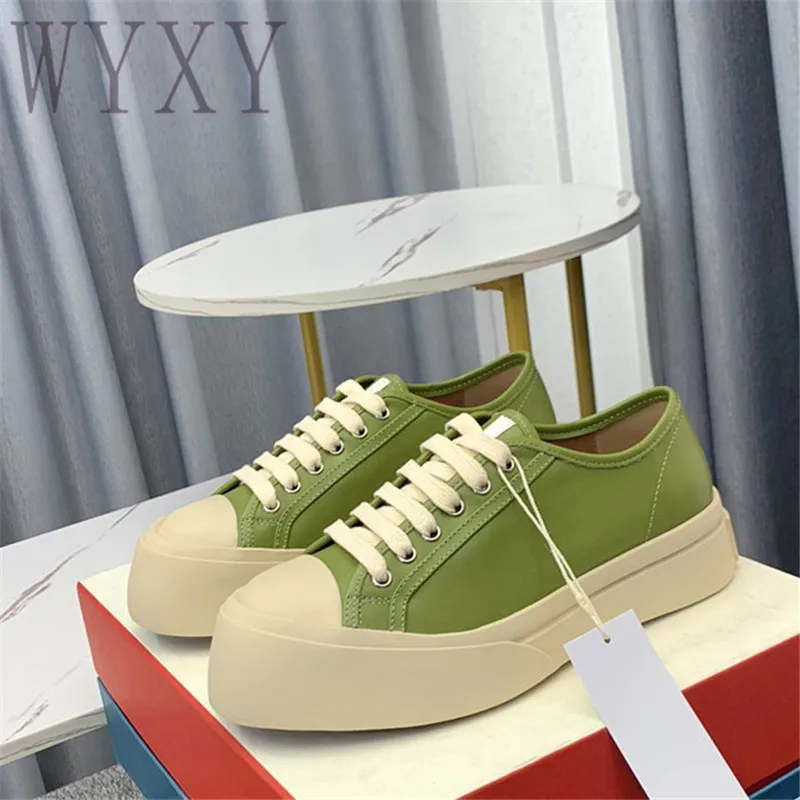

Spring And Autumn Round Toe Thick Sole Sneakers Women's Genuine Leather Casual Lace Up Flat Shoes Fashion Height Increase Shoes