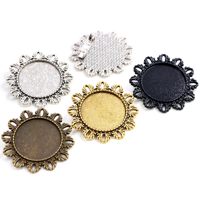 Neue Mode 5 stücke 25mm Innere Größe 4 Farben Überzogen Blume Brosche Cameo Cabochon Einstellung Charm Anhänger