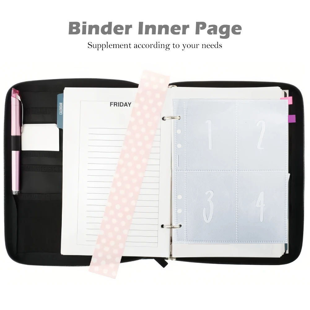 25sheets Multifunctional For A5 Loose Leaf Portable Photo 6 Ring Hole Practical Document School Cash Binder Pocket Clear Lattice