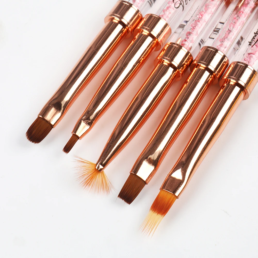 ANGNYA Double Head Nail Brush Gold Nail Art Brush Shadow UV Gel Nail Brushes For Manicure Products Painting Drawing Line Pen 4