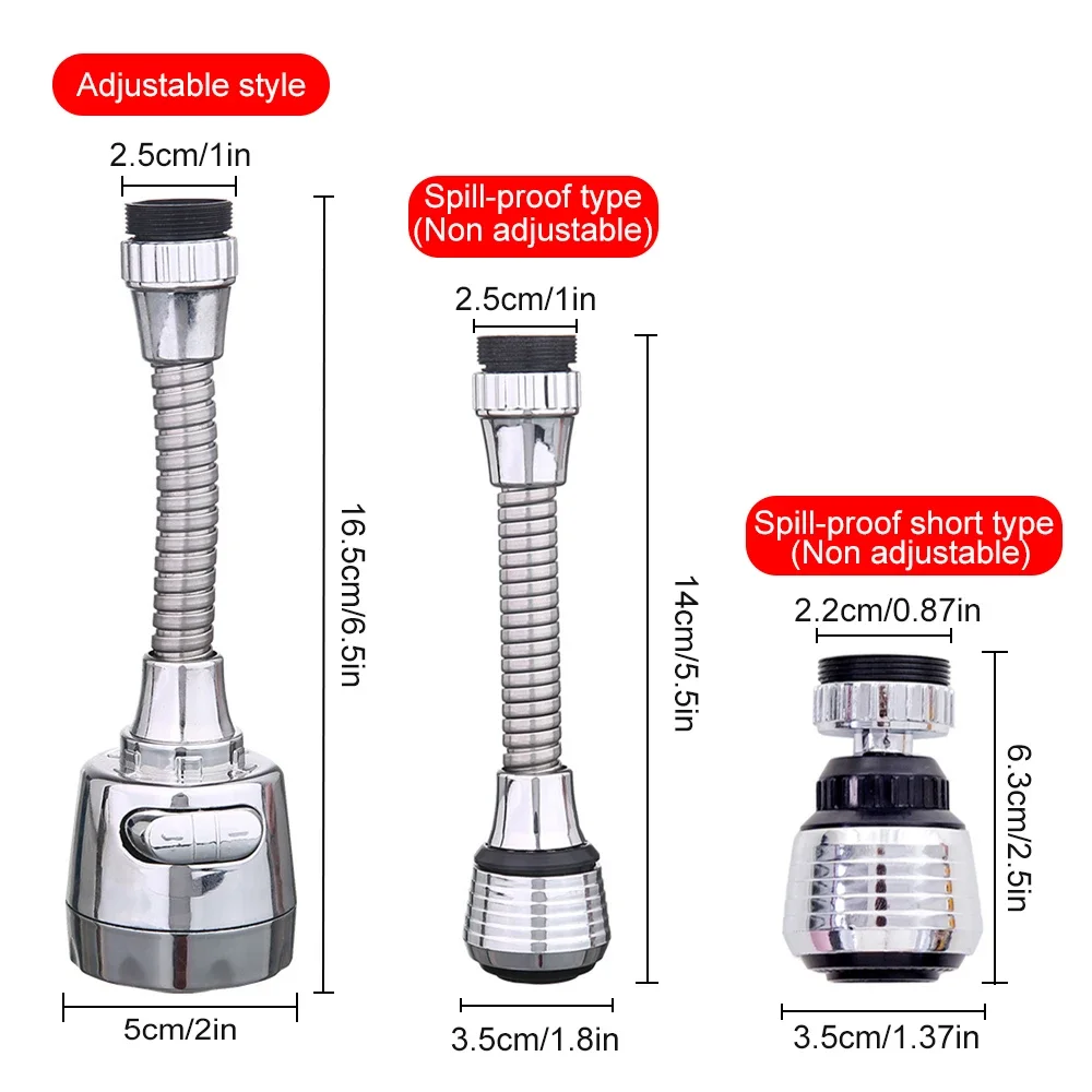 Kitchen Stainless Steel Faucet Sprinkler Water-saving Device Lengthening Rotating Splash Proof Sprinkler Spray Extender Bubbler 2