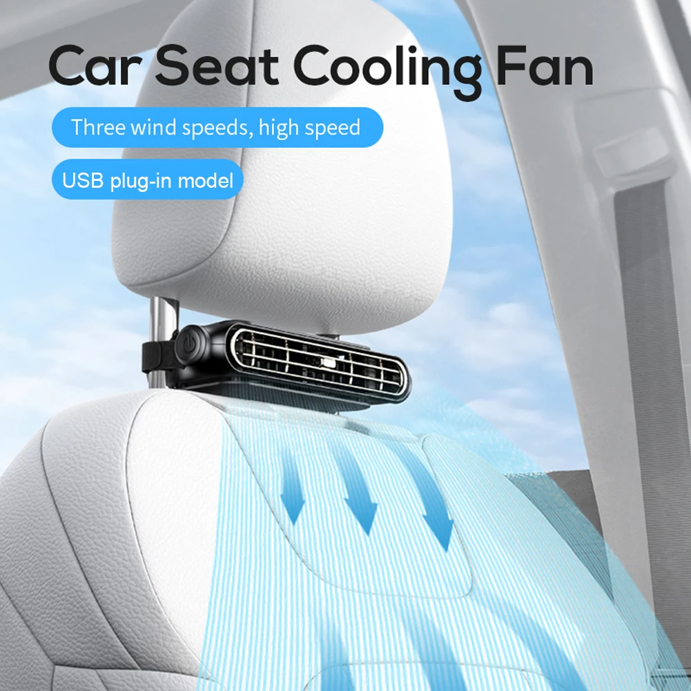 Car Headrest Cooling Fan 3 Speeds Adjustable Electric Car Seat Fan 5V/2A Car Rear Backrest Fan Car Interior Accessories