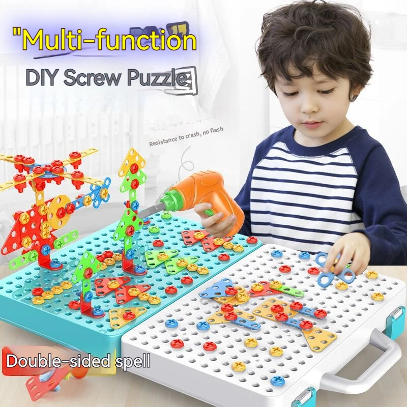 Drill Screw Nut Puzzles Kids Toys Pretend Play Tool Electric Drill Disassembly Assembly Children Drill 3D Puzzle Toys For Boy 3