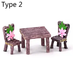 Miniature Table and Chairs Set - Fairy Garden Furniture Ornaments for Dollhouse and Home Decor (Type 2)