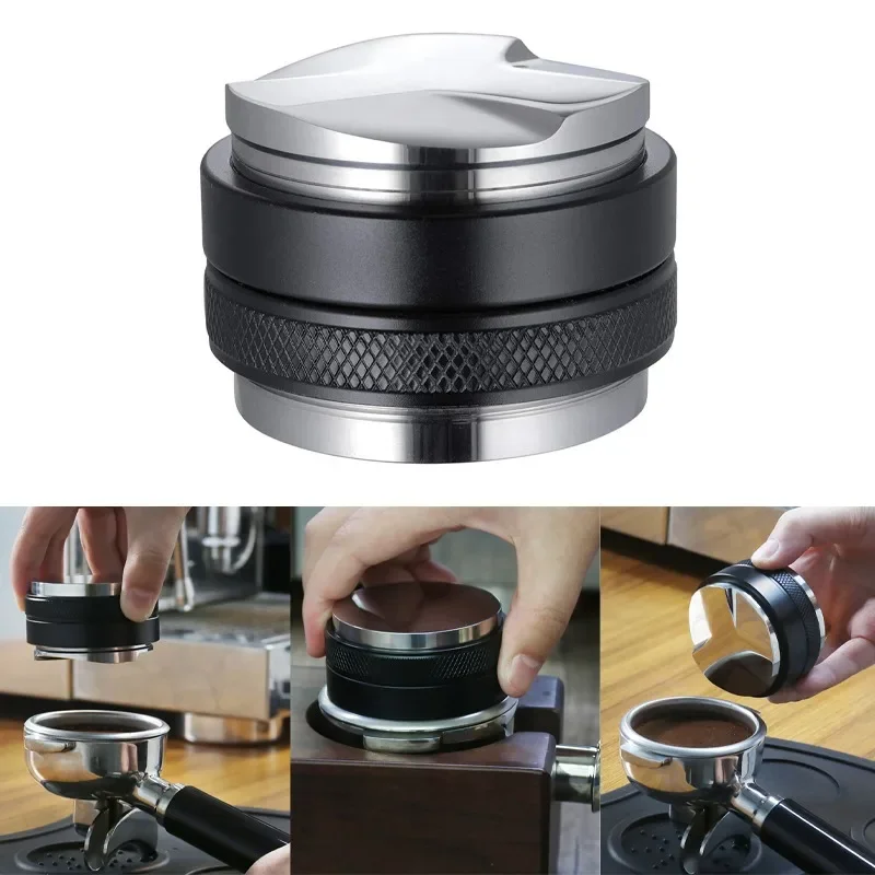 

51mm/53mm/58mm Double-headed Coffee Tamper 2-in-1 Non-slip Distributor Adjustable Height Flat-bottomed Three-leaf Espresso Tool