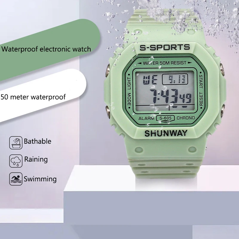 

Часы наручные для мальчиков и девочек, спортивные электронные цветные водонепроницаемые квадратные, с будильником, для спорта и отдыха, C08