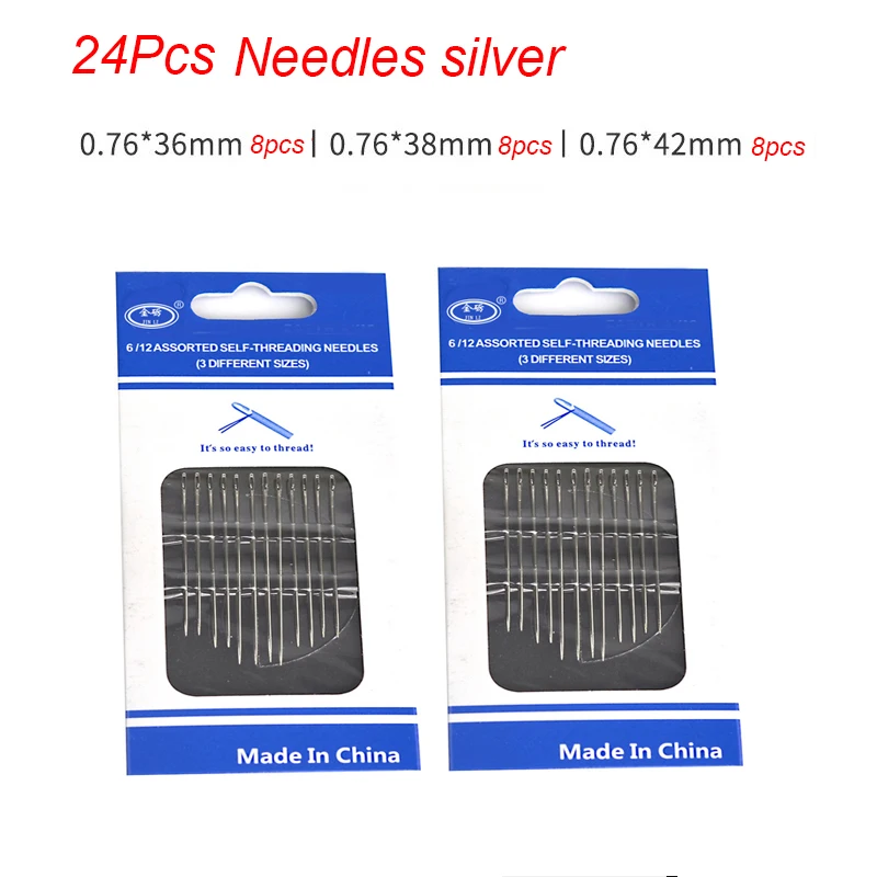 1box,12 PCS Needles, assorted self threading needles Sewing Needles,  Multi-size Side Opening Stainless Steel Darning Sewing Household Hand Tools