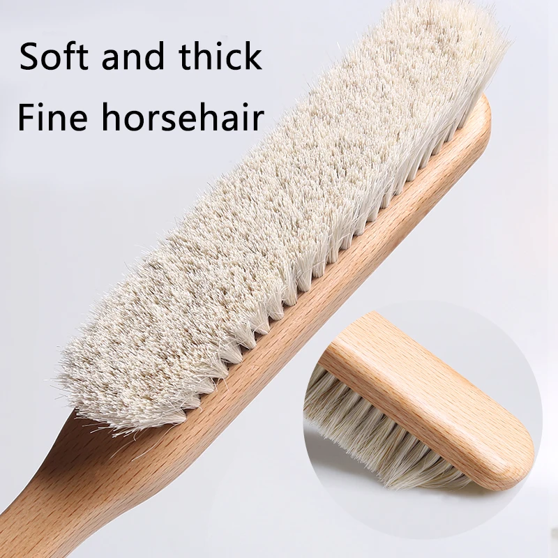 Wave Handle Beech Wood Clothes Brush White Horse Hair Household Cleaning Brush Anti-Static CleanLaundry Cleaning Brush Tool 6