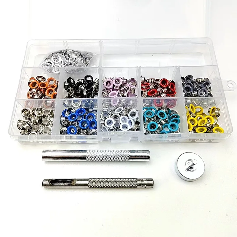Eyelet punch tool set Eyelet grommet ring Eyelet grommet ring kit Grommet eyelet kit Grommet punch tool Grommet tool kit Grommet tool Eyelet grommet dies 12Colors 5mm Metal Grommets Kit Metal Eyelets Kits Shoe Eyelets Grommet Sets for Leather Fabric Belt Clothes Crafts